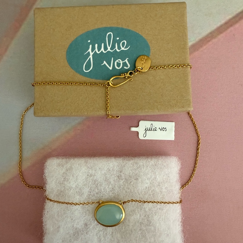 Julie Vos Gold Colored Necklace with Turquoise Blue Pendant (16-18”adjustable)